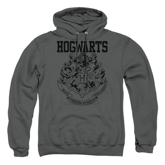 Harry Potter Hogwarts Logo Pull-Over Hoodie Sweatshirt & Stickers (X-Large) Charcoal