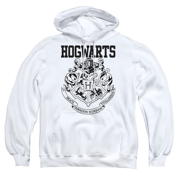 Harry Potter Hogwarts Logo Pull-Over Hoodie Sweatshirt & Stickers (X-Large) White
