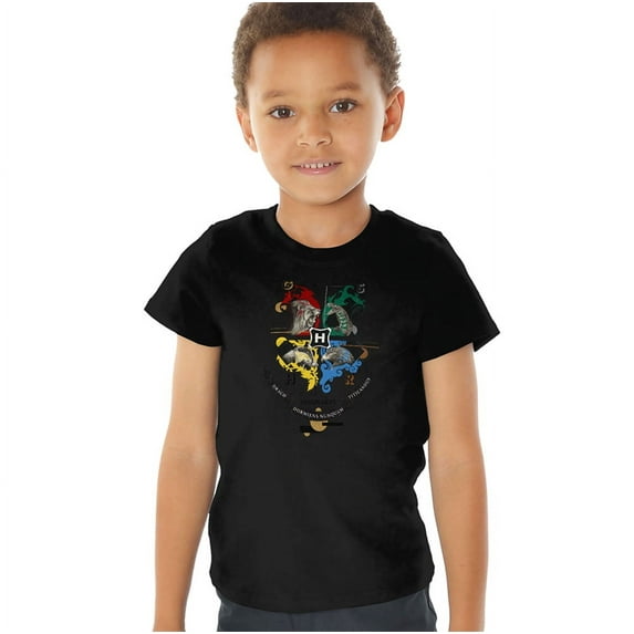 Harry Potter Hogwarts Magicial Mischief Level Up Crest Kids T Shirt (4) for Youth Toddler Boys and Girls, Black