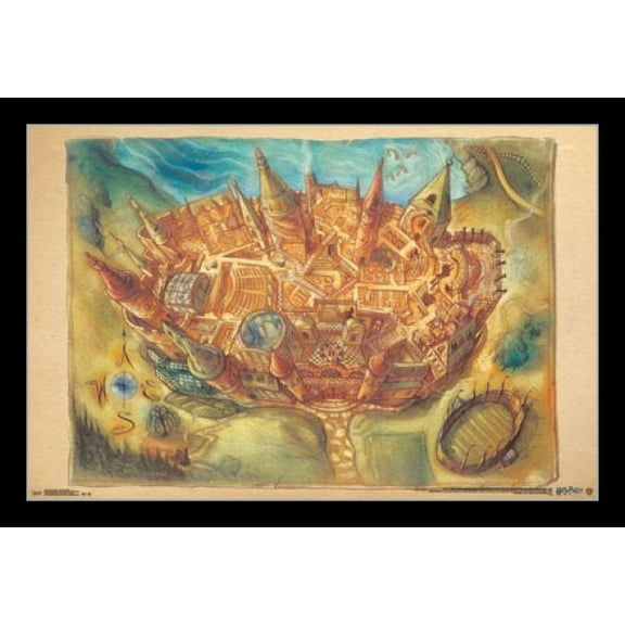 Harry Potter - Hogwarts Map Laminated & Framed Poster Print (24 x 36)