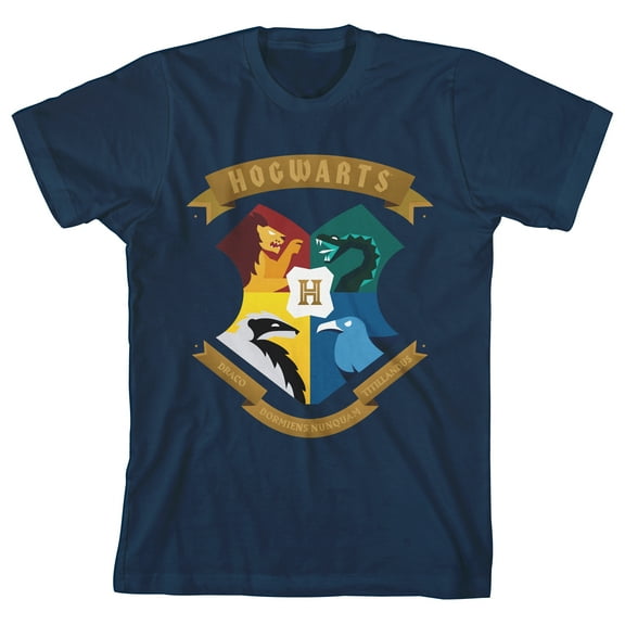 Harry Potter Hogwarts Mascot Shield Youth Navy T-shirt-Small