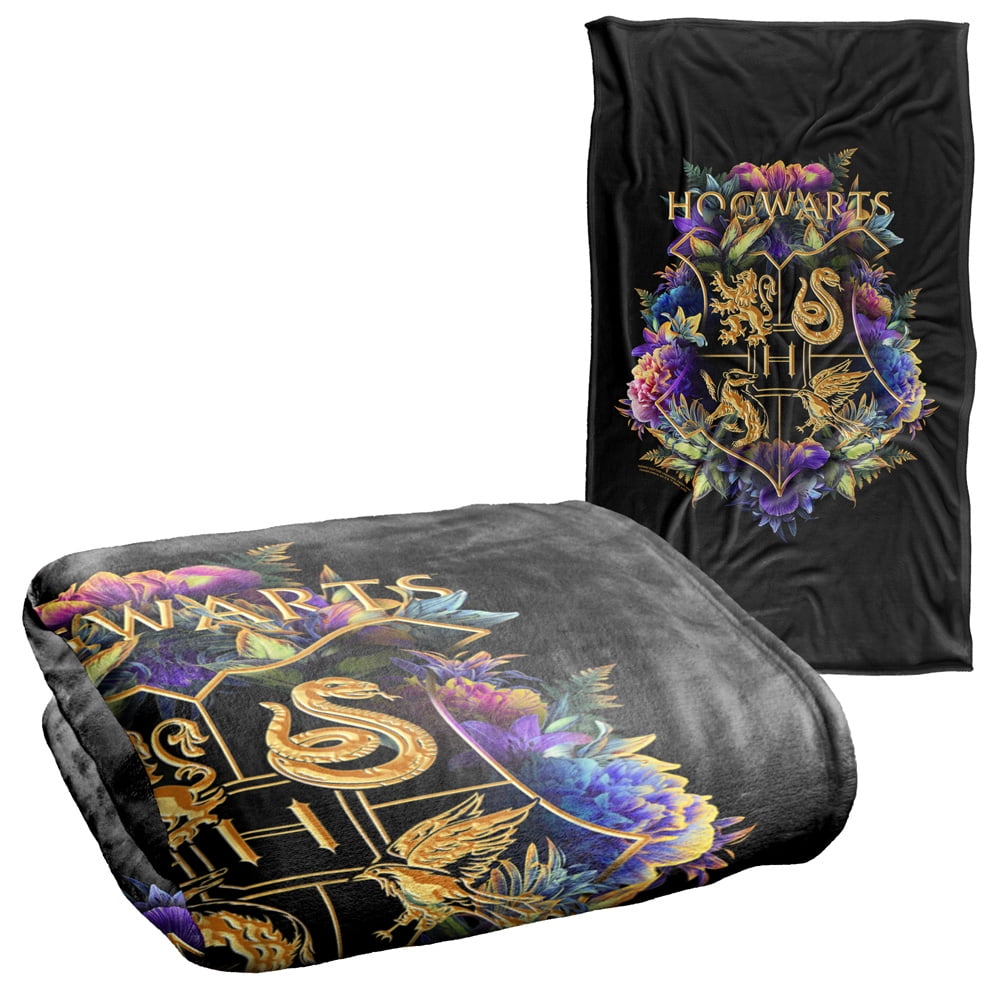 Floral hogwarts crest fleece blanket sales