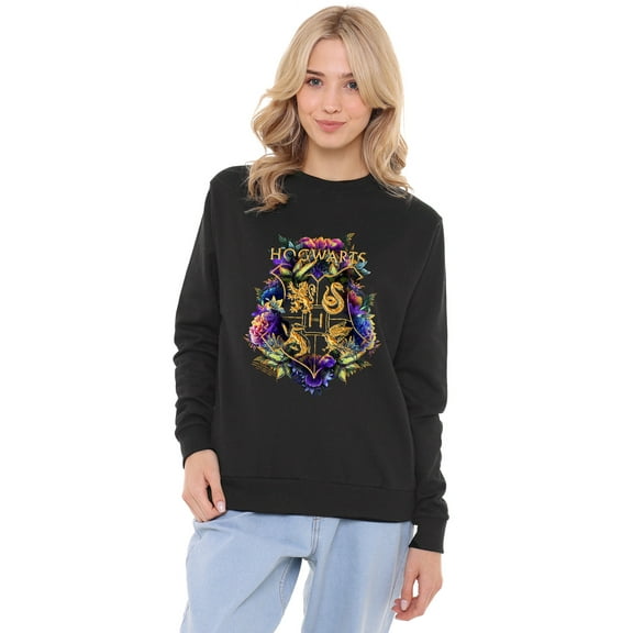 Harry Potter Hogwarts Multi-Colored Floral Crest Women's Crew Sweatshirt