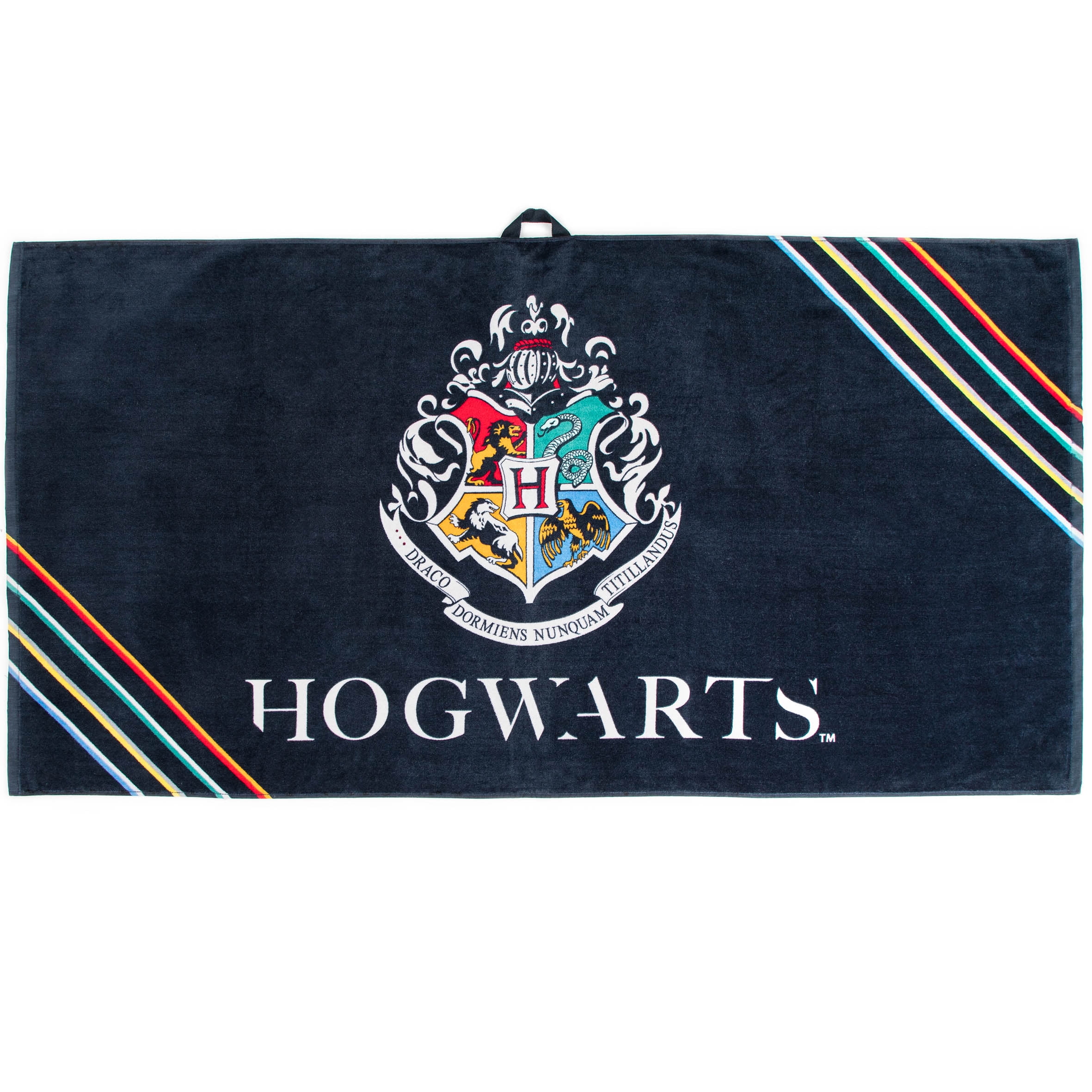 Harry Potter Hogwarts Oversized Kids Towel with Hanging Loop, Cotton, Black, Warner Bros
