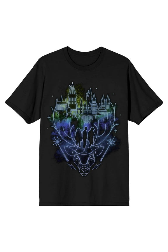 Harry Potter Hogwarts Patronus Line Art Men's Black T-shirt-Medium