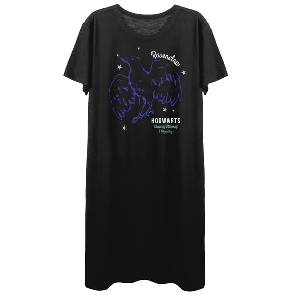 Harry Potter Hogwarts Ravenclaw Bird Juniors Black Tee Shirt Dress- S