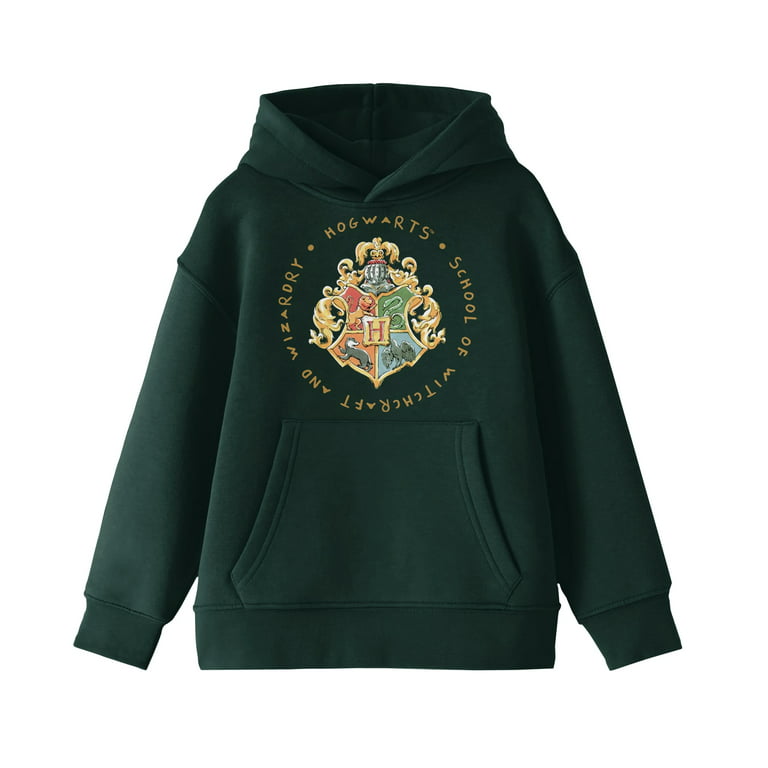 Harry Potter Hogwarts School Crest Boy\'s Forest Green Sweatshirt-Large