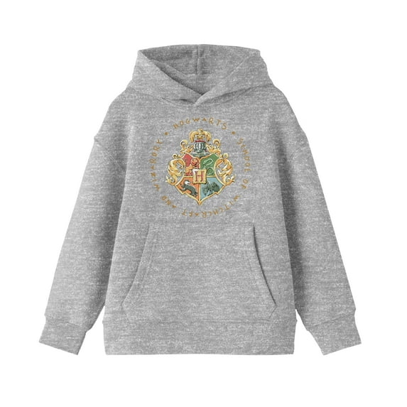 Harry Potter Hogwarts School Crest Boy's Heather Gray Sweatshirt-Medium