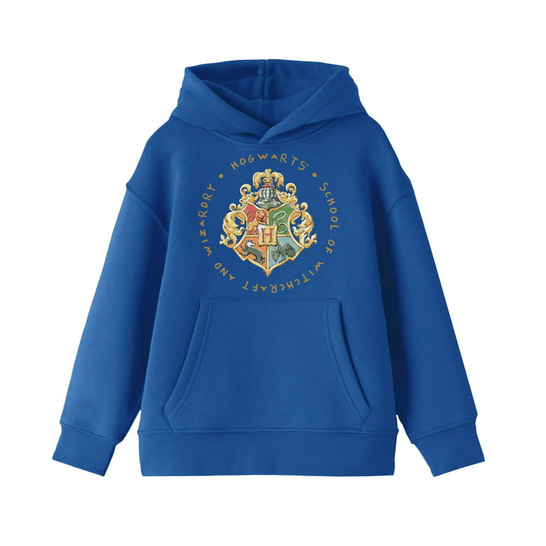 Harry Potter Hogwarts School Crest Boy's Royal Blue Sweatshirt-Small 