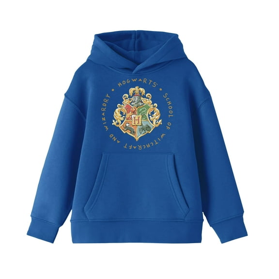 Harry Potter Hogwarts School Crest Boy's Royal Blue Sweatshirt-XS