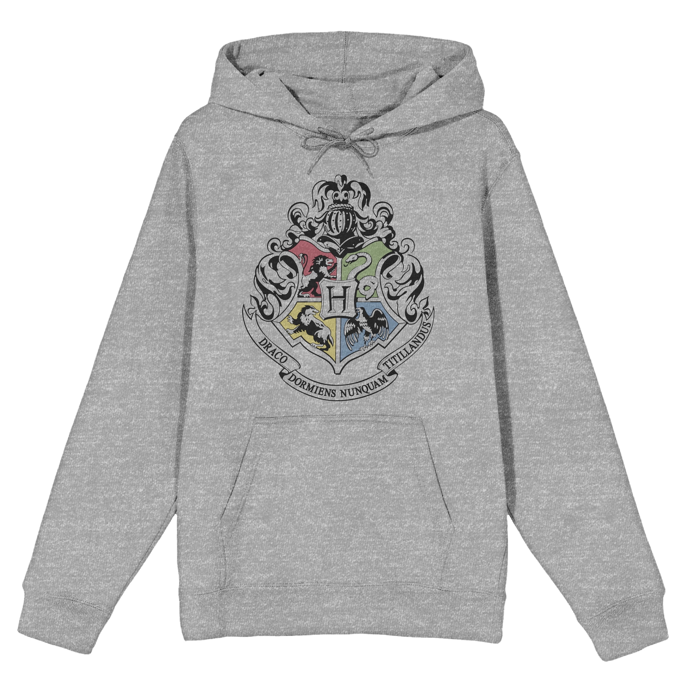 Harry Potter Hogwarts School Crest Men\'s Athletic Heather Grey Hoodie-3XL