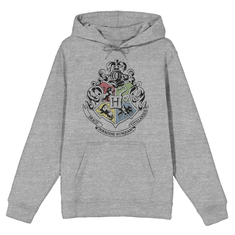 Harry Potter School Crest Hogwarts Men\'s Athletic Grey Hoodie-S Heather