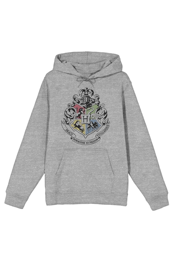 Harry Potter Hogwarts School Crest Men's Athletic Heather Grey Hoodie-S