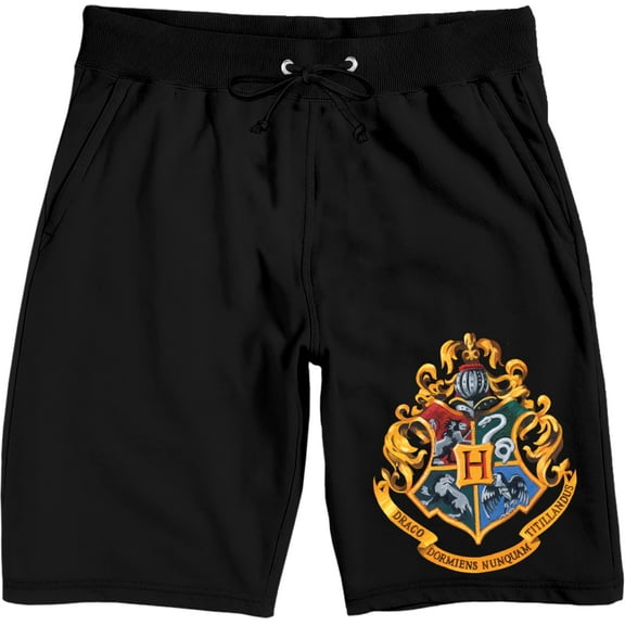 Harry Potter Hogwarts School Crest Men's Black Graphic Sleep Shorts-Large