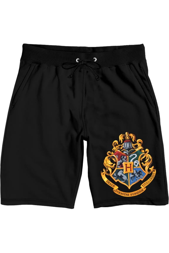 Harry Potter Hogwarts School Crest Men's Black Graphic Sleep Shorts-XXL