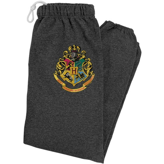Harry Potter Hogwarts School Crest Unisex Jogger Sweatpants for Men and Women, Charcoal Heather, Large