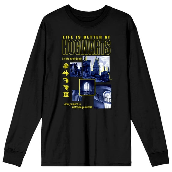 Harry Potter Hogwarts School Men's Long Sleeve Black Graphic Tee - M