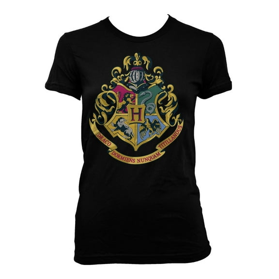 Harry Potter Hogwarts School Of Witchcraft And Wizardry Crest Women's Black T-Shirt Tee Shirt-XX-Large