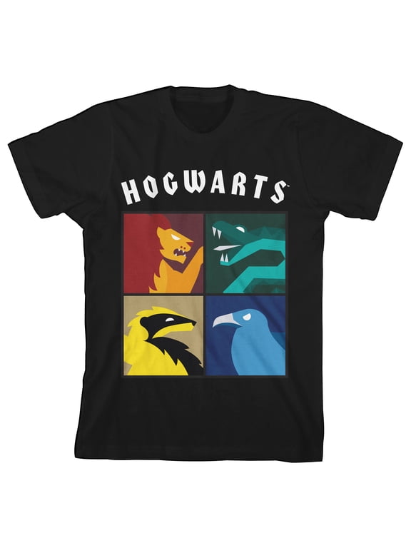 Harry Potter Hogwarts Simple House Artwork Toddler Boy's Black T-shirt-2T