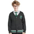 thumbnail image 1 of Harry Potter Hogwarts Slytherin House Long Sleeves Cardigan Sweaters, Button Down Knitwear for Youth & Young Adults, Unisex - Gray with Green, Small, 1 of 1