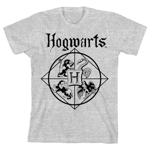 Harry Potter Hogwarts Symbol Gray Boy's Short-Sleeve T-shirt-Medium