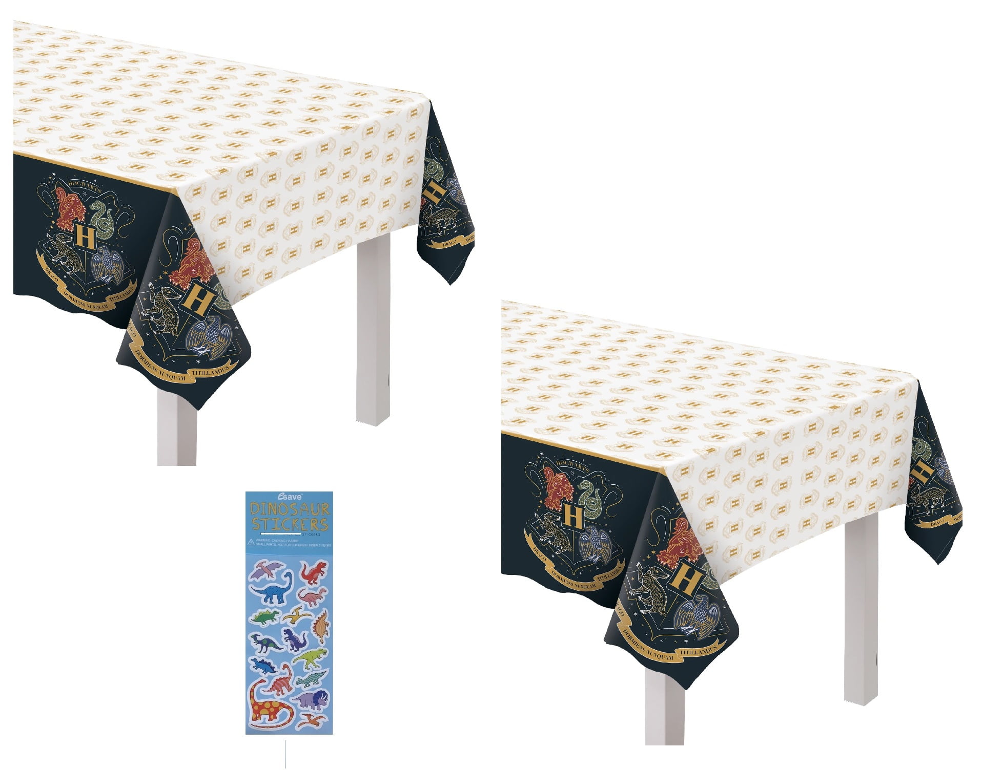 Harry Potter Hogwarts United Birthday Party Supplies Bundle Includes 2 Plastic Table Covers and 1 Dinosaur Sticker Sheet