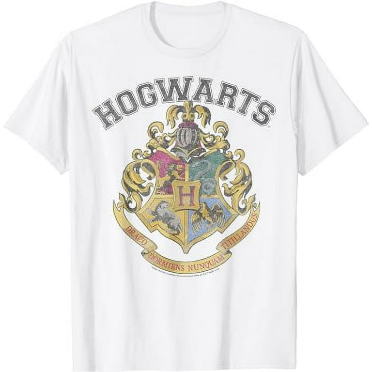 Hogwarts Crest and Arm White Harry Potter Fitted T-Shirt Adult Hogwarts Crest and Arm White Harry Potter Fitted T-Shirt Adult