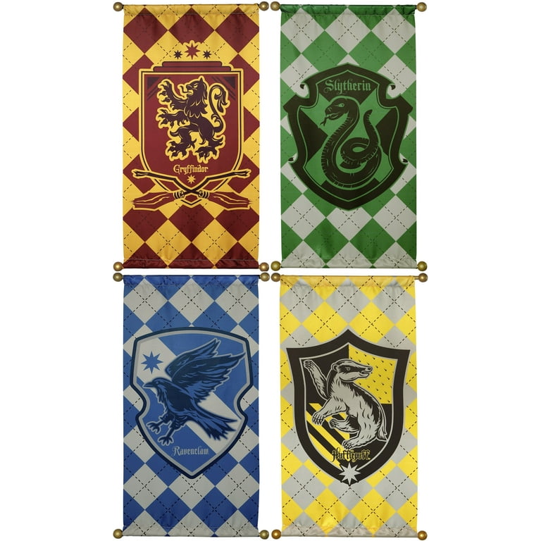 Harry Potter Hogwarts Wall Banner Set of 4 Gryffindor Ravenclaw Hufflepuff  Slytherin Hanging Décor Licensed