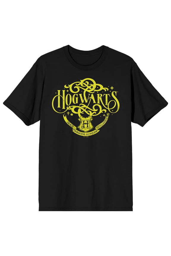 Harry Potter Hogwarts Winding Script Adult Black Short Sleeve Tee-XS