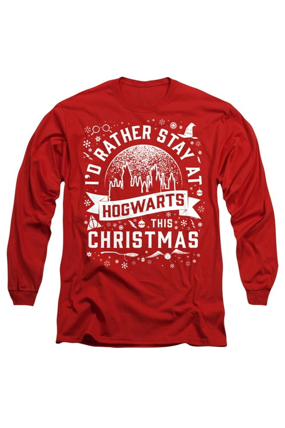 Hogwarts at Christmas Unisex Adult Long-Sleeve T Shirt, Red, Large