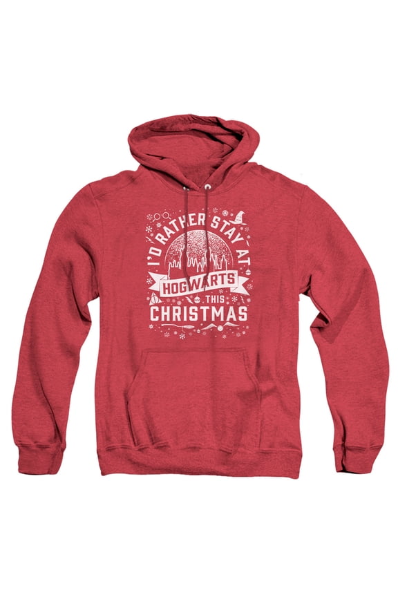 Hogwarts at Christmas Unisex Adult Pull-Over Heather Hoodie, Red Heather, 2X-Large
