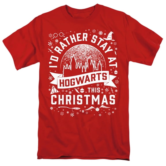Harry Potter Hogwarts at Christmas Unisex Adult T Shirt, Red, Small