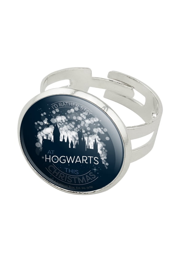 Harry Potter Hogwarts for Christmas Silver Plated Adjustable Novelty Ring