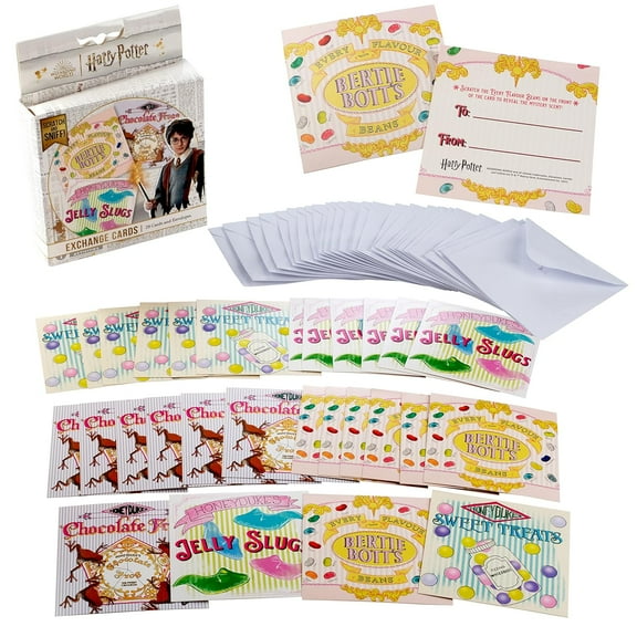 Harry Potter Honeydukes Candy Scratch & Sniff Card Set (28ct) Includes Envelopes - Bertie Bott's Beans, Chocolate Frogs & More - Perfect Party Favors for Boys & Girls