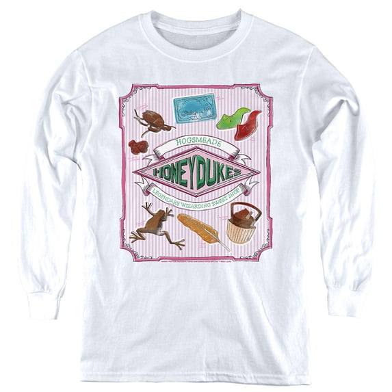 Harry Potter Honeydukes Hogsmeade Label Kids Long Sleeve T Shirt (Medium) for Youth Boys and Girls, White