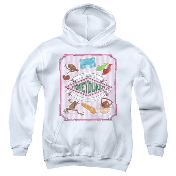 Harry Potter Honeydukes Hogsmeade Label Kids Pull-Over Hoodie (Medium) for Youth Boys and Girls, White