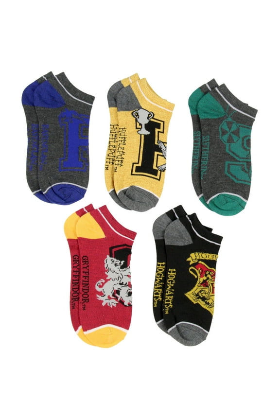 Harry Potter Adult Socks Hogwarts Houses Varsity Logo Gryffindor Ravenclaw Slytherin Hufflepuff Mix and Match Ankle No-Show Socks 5 Pairs
