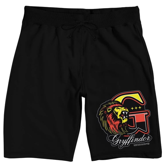 Harry Potter House of Gryffindor Men's Black Graphic Sleep Shorts-Large