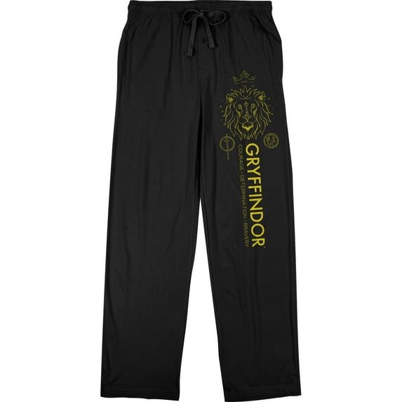 Harry Potter House of Gryffindor with Lion Men's Black Graphic Sleep Pajama Pants-3X-Large