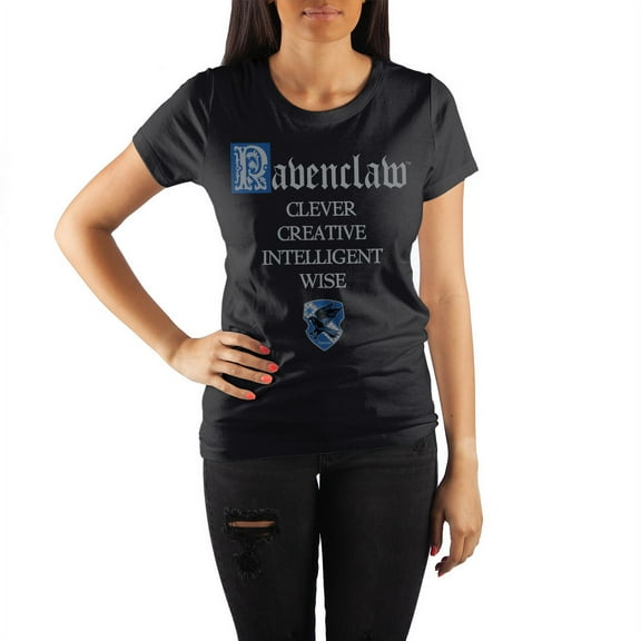 Harry Potter House of Ravenclaw Crest & Characteristics Clever Creative Intelligent Wise Juniors Black Tee T-Shirt Shirt-Medium