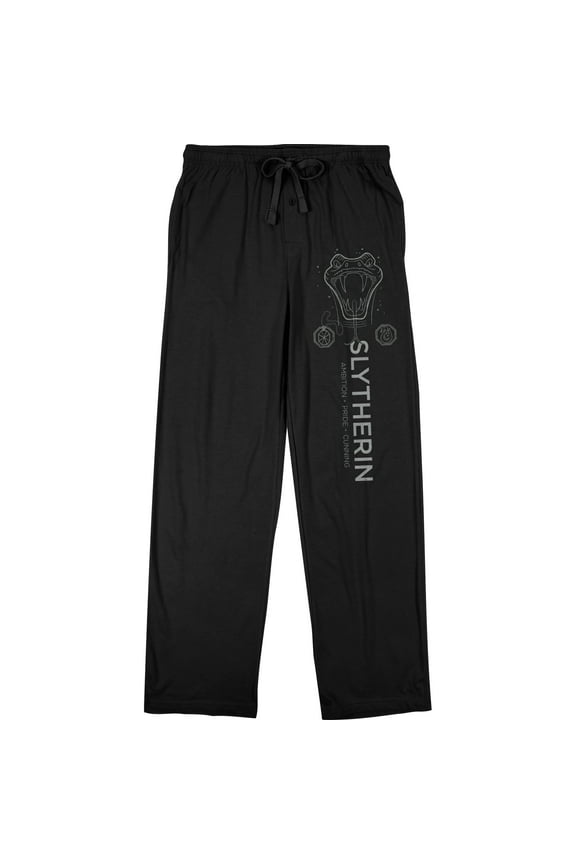 Harry Potter House of Slytherin with Snake Men's Black Graphic Sleep Pajama Pants-Medium