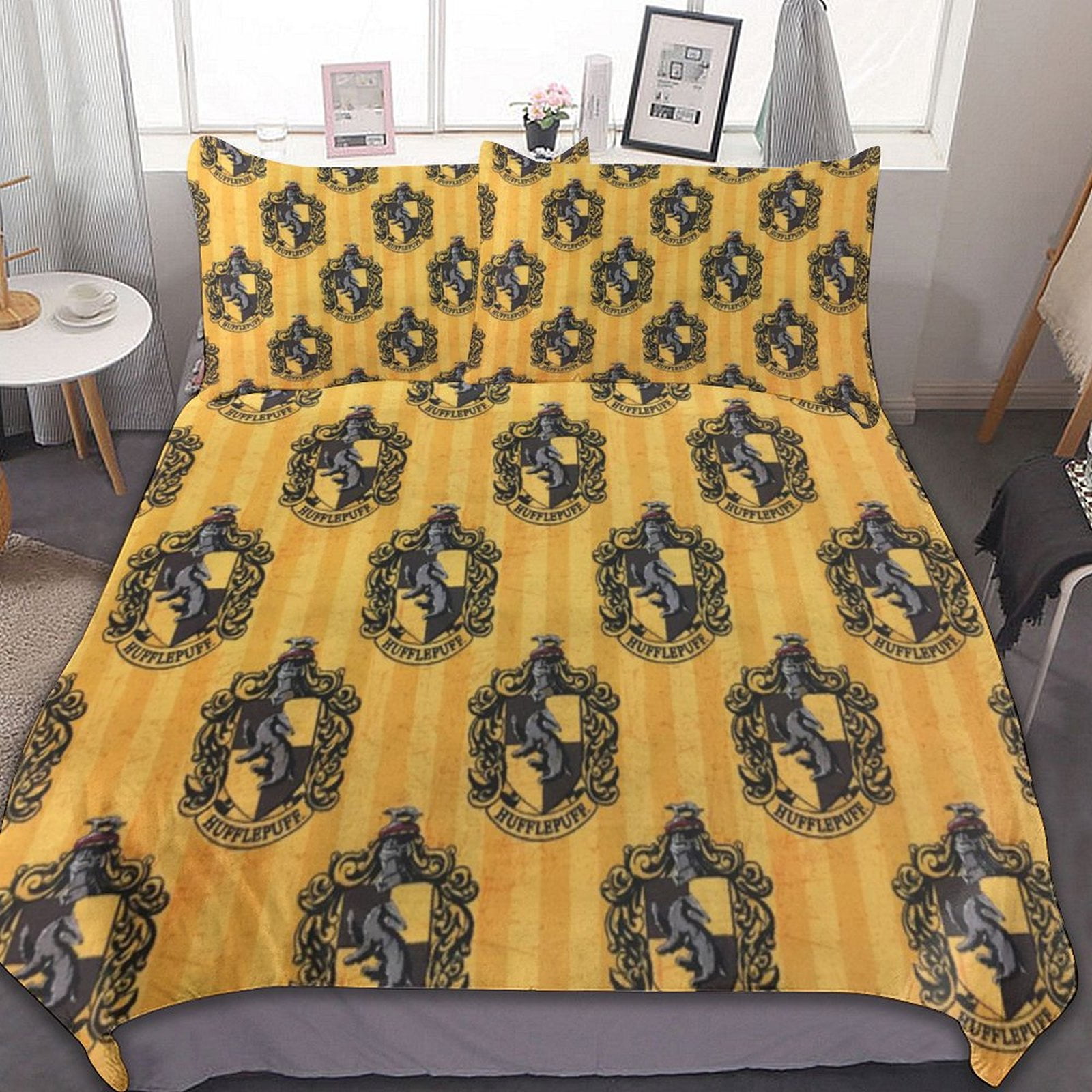 Harry Potter Hufflepuff 3 Piece Bedding Set 90 x90 Duvet Cover 2 Pillow Shams Set Soft Bed Sheets