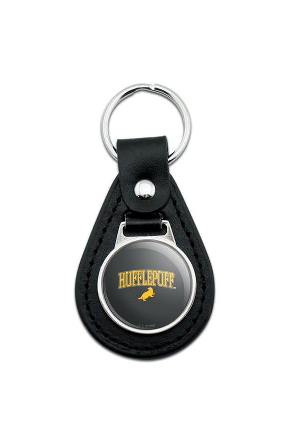 Harry Potter Hufflepuff Arched Badger Black Leather Keychain