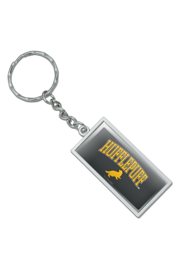 Harry Potter Hufflepuff Arched Badger Rectangle Keychain in Chrome Plated Metal