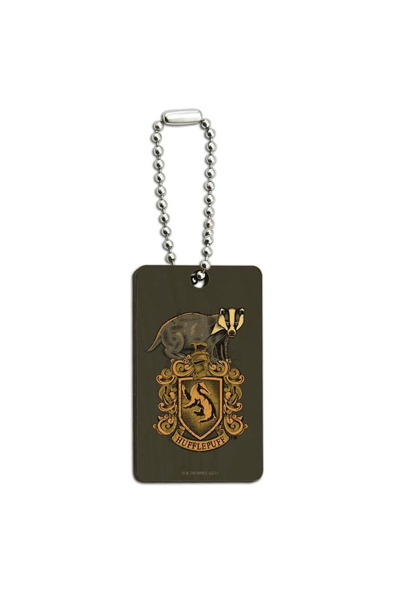 Harry Potter Hufflepuff Badger Crest Wood Wooden Rectangle Keychain Key Ring