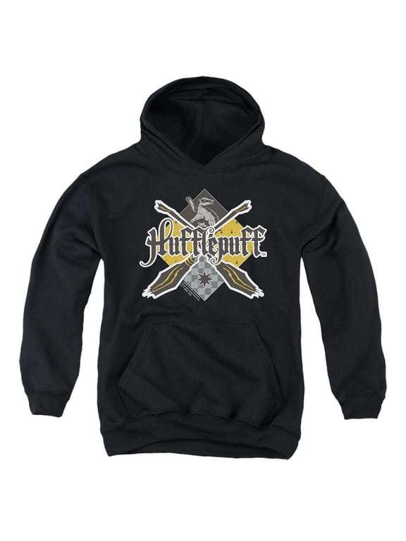 Hufflepuff Broomstick Badger Logo Kids Pull-Over Hoodie (Small) for Youth Boys and Girls, Black