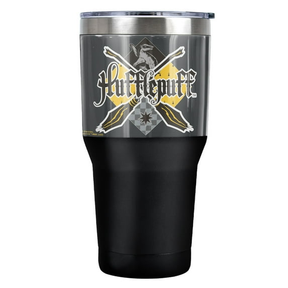 Harry Potter Hufflepuff Broomstick Badger Logo Stainless Steel Tumbler 30 oz Coffee Travel Cup, Vacuum Insulated & Double Wall with Leakproof Sliding Lid