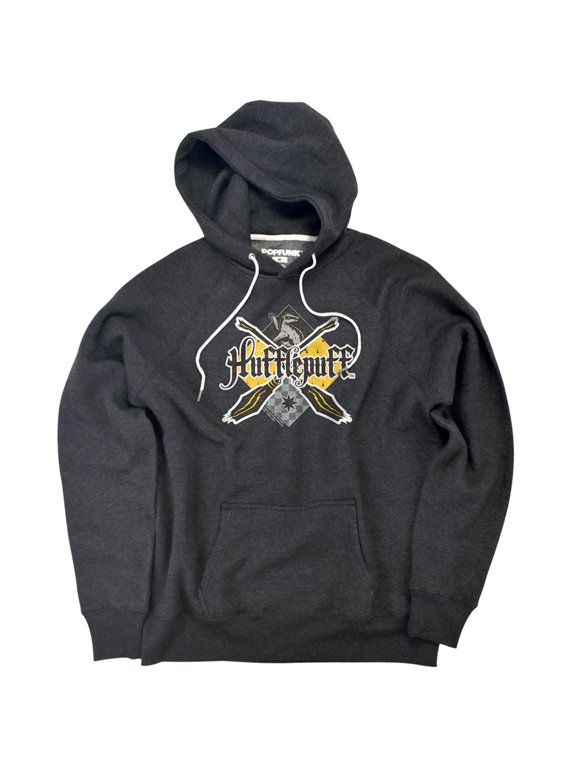 Hufflepuff Broomstick Badger Logo Unisex Adult Slim Fit Pull-Over Heather Hoodie, Charcoal, Small