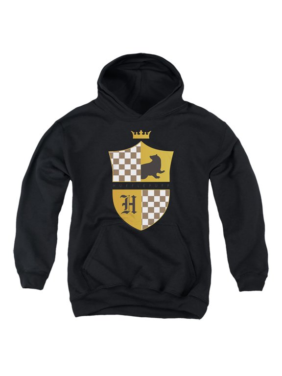 Hufflepuff Checkered Shield Crest Kids Pull-Over Hoodie (X-Large) for Youth Boys and Girls, Black