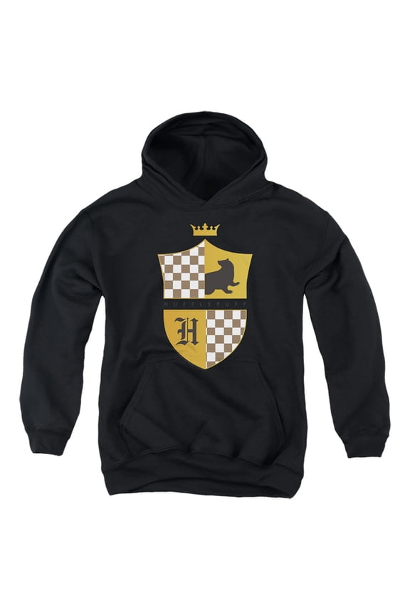 Hufflepuff Checkered Shield Crest Kids Pull-Over Hoodie (X-Large) for Youth Boys and Girls, Black
